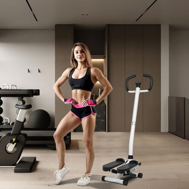 Mini Stepper Fitnessgerät für Zuhause, Hydraulischer Heimtrainer mit Widerstandsbändern & LCD Displa