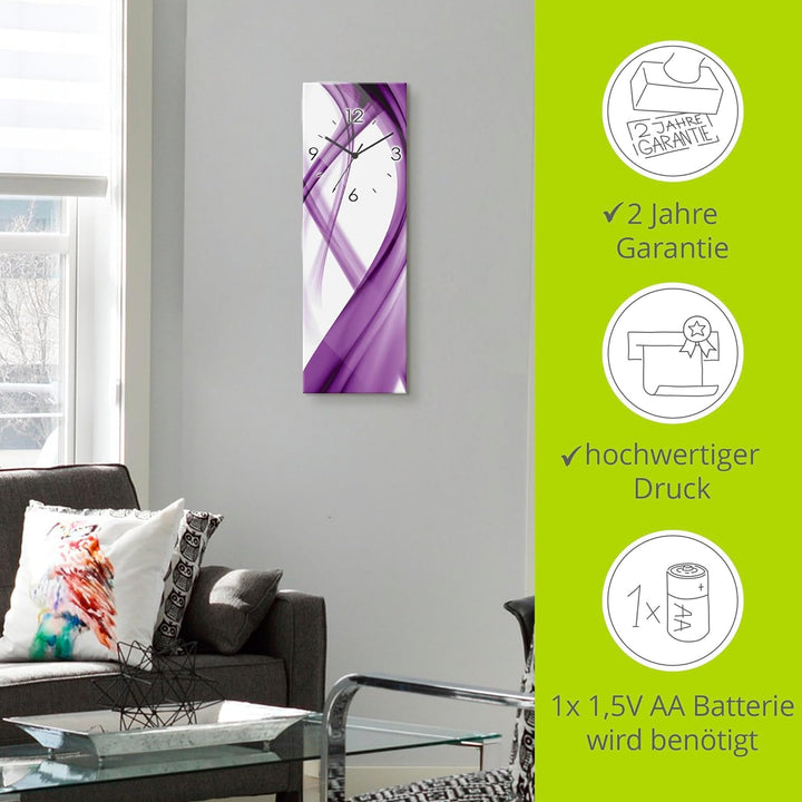 ARTLAND Wanduhr ohne Tickgeräusche Glas Funkuhr 20x60 cm Rechteckig Lautlos Design Abstrakt Kunst Bu