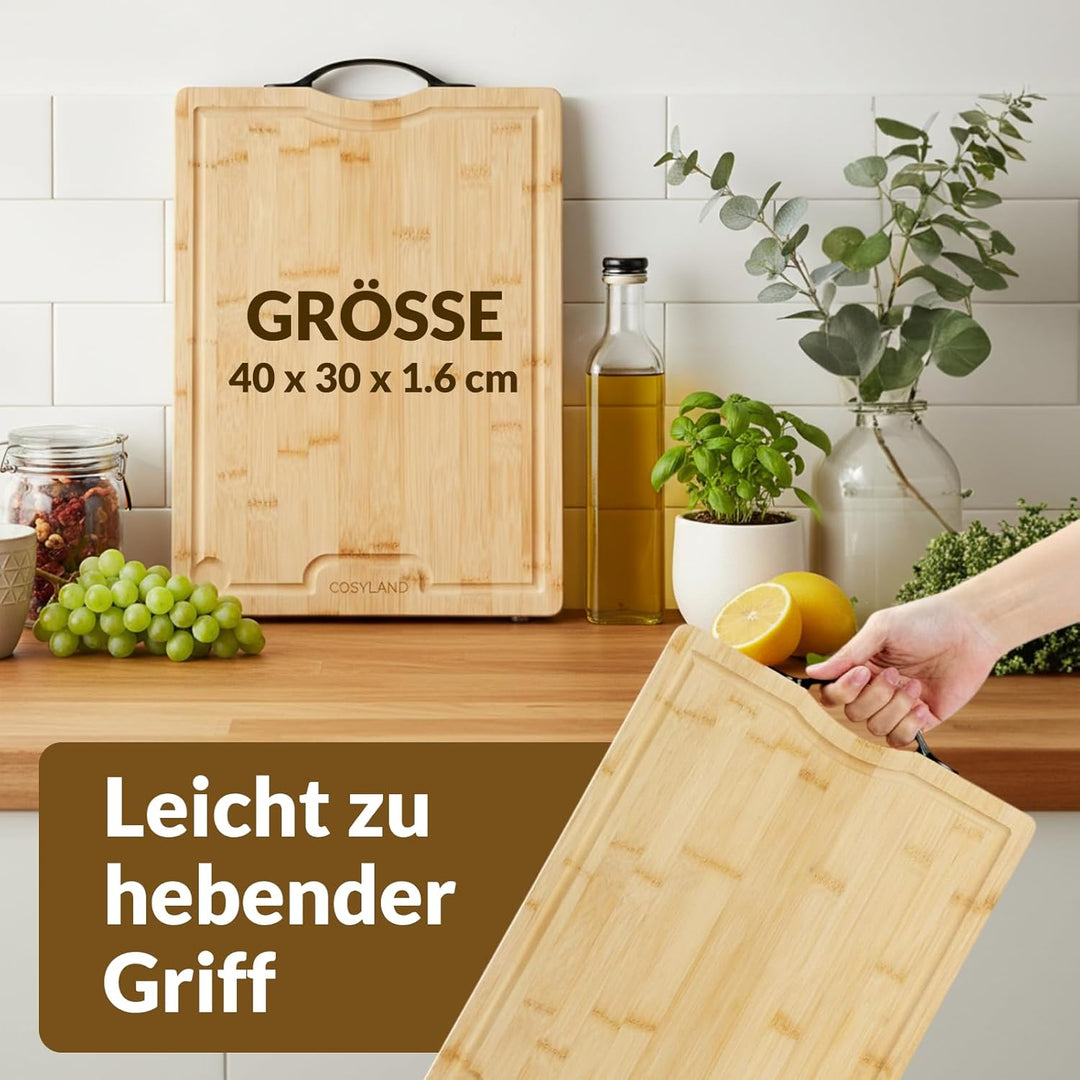 COSYLAND Schneidebrett Holz – Bambus Schneidebrett 42x30x1.6cm, Vorgeölt & Wasserabweisend, Messerfr