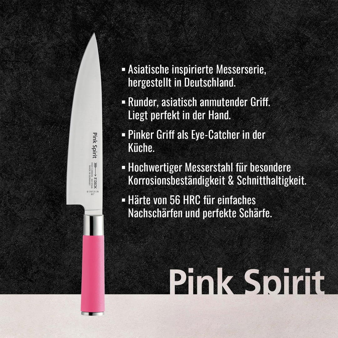 F. DICK Pink Spirit Kochmesser (Klingenlänge 21 cm, Küchenmesser aus hochlegiertem Edelstahl, Klinge