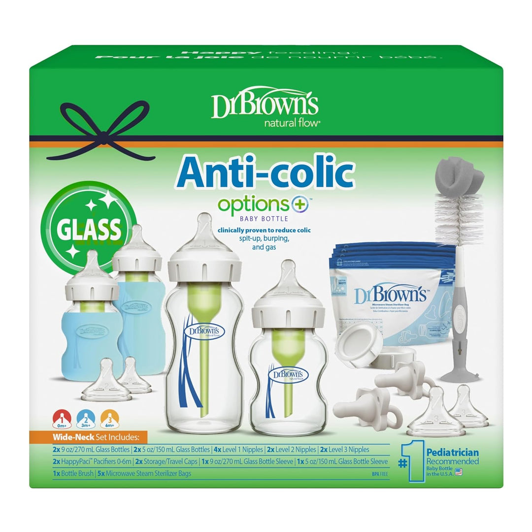 Dr. Brown's Options + Wide-Neck Glass Baby Bottle Starter Set