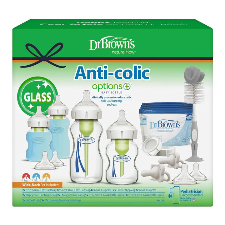 Dr. Brown's Options + Wide-Neck Glass Baby Bottle Starter Set