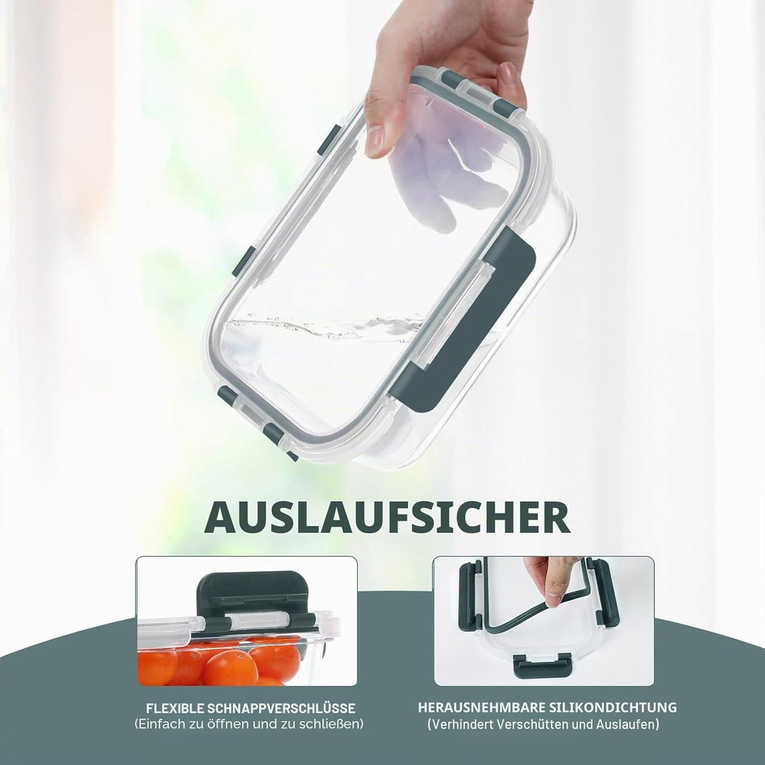 KOMUEE 10 Stück Glasbehälter mit Deckel, Luftdichte Glas Frischhaltedosen Set für Meal prep, BPA-fre