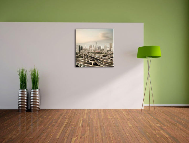 Pixxprint Beeindruckende Shanghai Autobahn als Leinwandbild/Grösse: 70x70 / Wandbild/Kunstdruck/fert