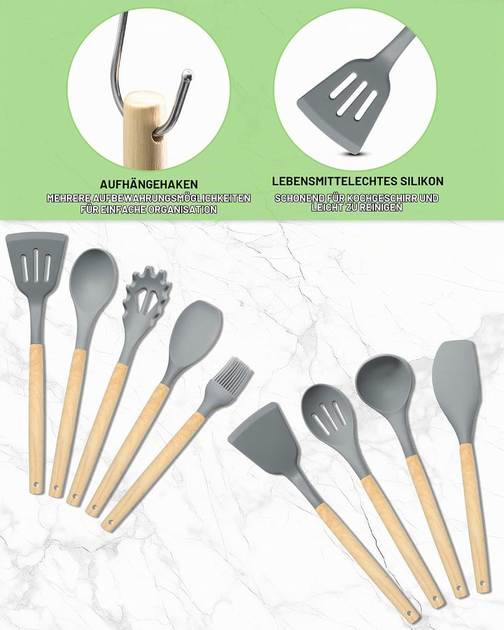 Küchenmesser Set 19-teilig – Küchenutensilien Set mit 5 Messer und 12 Silikon Küchenutensilien, Schn