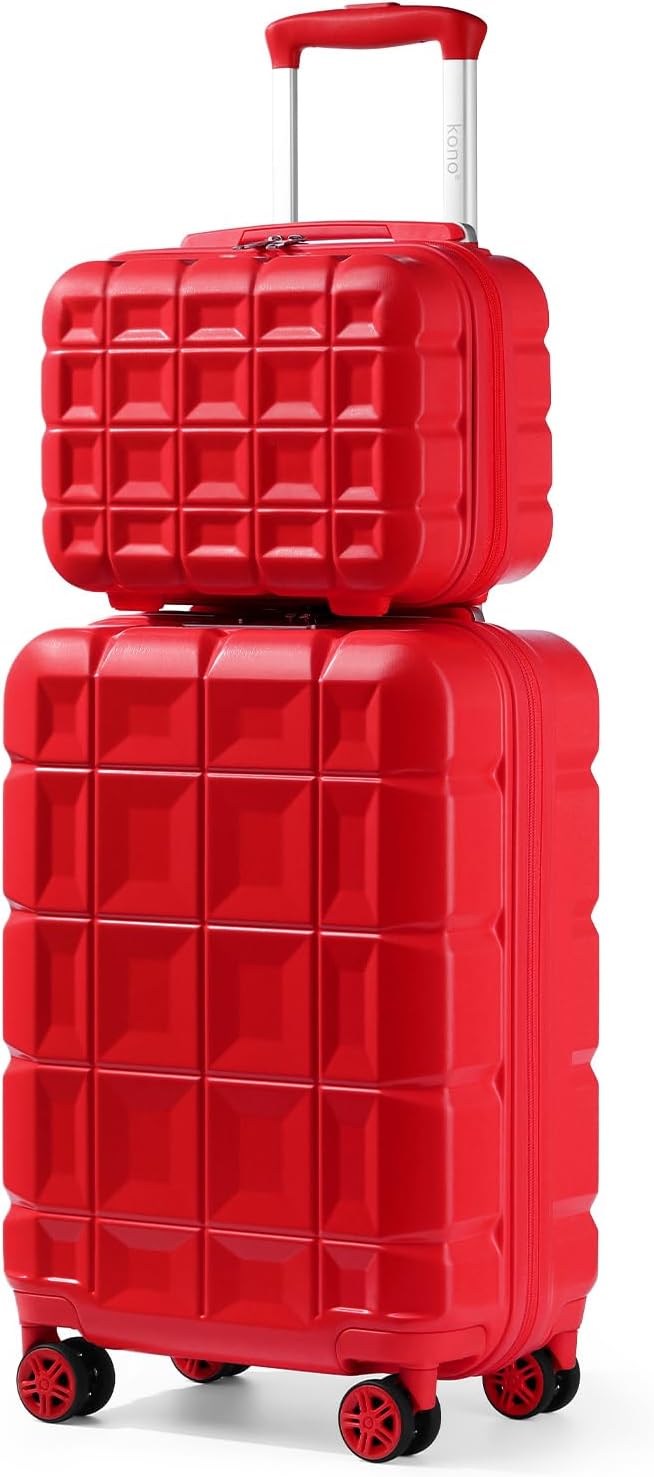 KONO Gepäck-Sets Kofferset 2 Teilig Handgepäck Koffer mit Beautycase (54cm+Kosmetikkoffer, Rot) Rot