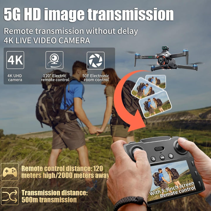 OBEST GPS Drohne mit 4K Kamera für Erwachsene Faltbare FPV Drone Fernbedienung mit 5.9" Bildschirm S