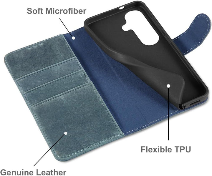 LENSUN Lederhülle für Samsung Galaxy S26 5G, Echtleder Handyhülle [Brieftasche][Bookstyle Schutzhüll