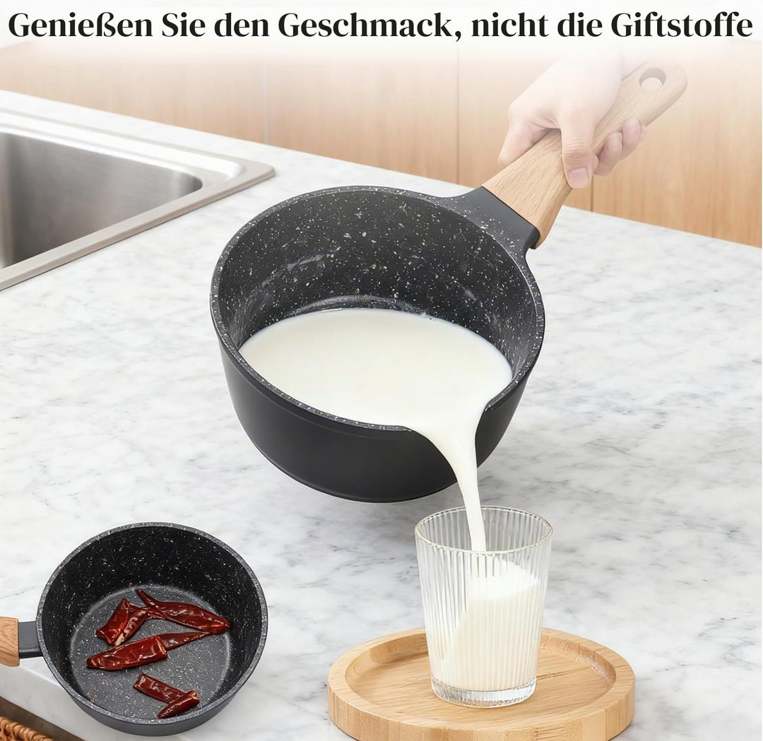 Topf &amp; Pfanne Set grosse Bratpfanne - keramikbeschichteter Aluminiumholzgriff, alle Herdplatten (3,