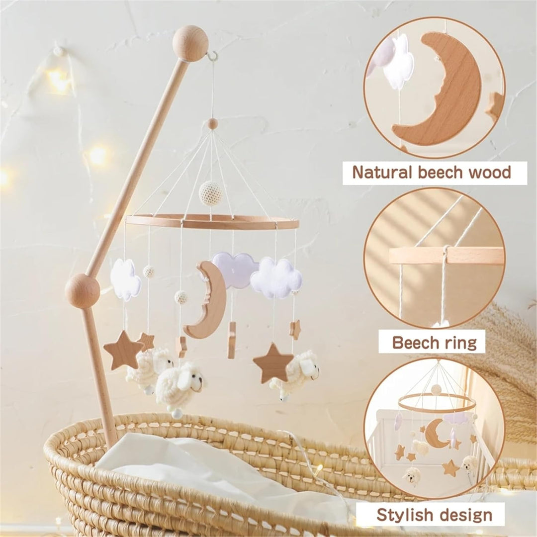 Tiere Mobile Baby Windspiele, Stern Mond Lamm Mobile Baby Holz mit Filzbällen, Mobile Baby Mädchen B
