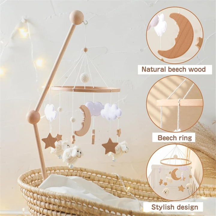 Tiere Mobile Baby Windspiele, Stern Mond Lamm Mobile Baby Holz mit Filzbällen, Mobile Baby Mädchen B