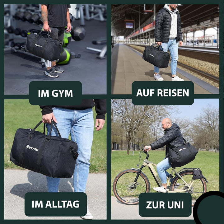 Sporttasche mit Schuhfach schwarz (30 Liter) Damen, Herren & Kinder - Sport Trainingstasche Fitness,