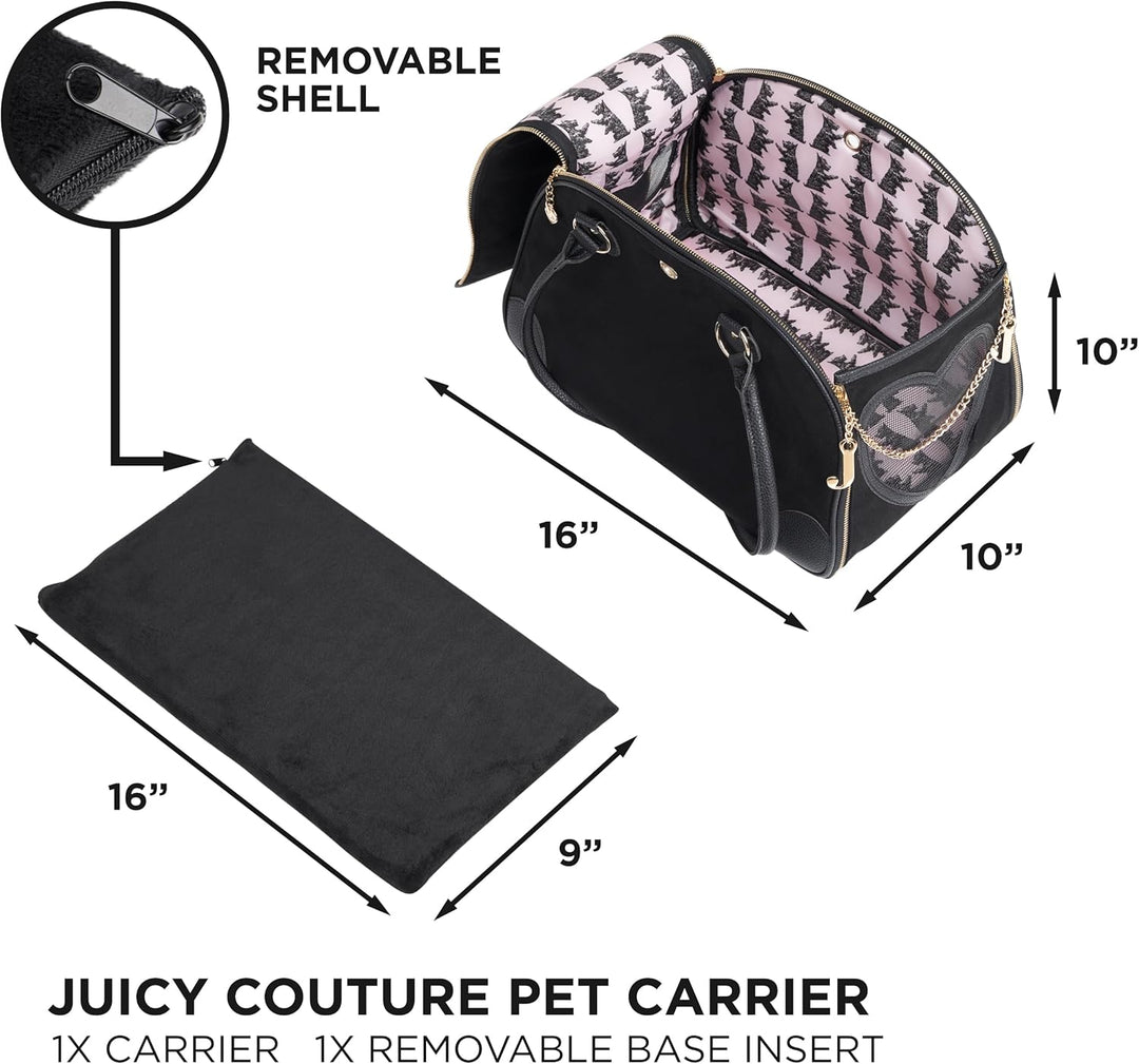 Juicy Couture Give Me Treats Transporttasche für Haustiere, stylische Schwarze Reisetasche für klein
