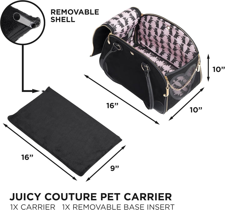 Juicy Couture Give Me Treats Transporttasche für Haustiere, stylische Schwarze Reisetasche für klein