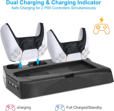 EEEKit Vertikal Ständer für PS5 mit Lüfter Dualsense Controller Ladestation Standfuss mit 14 Versenk