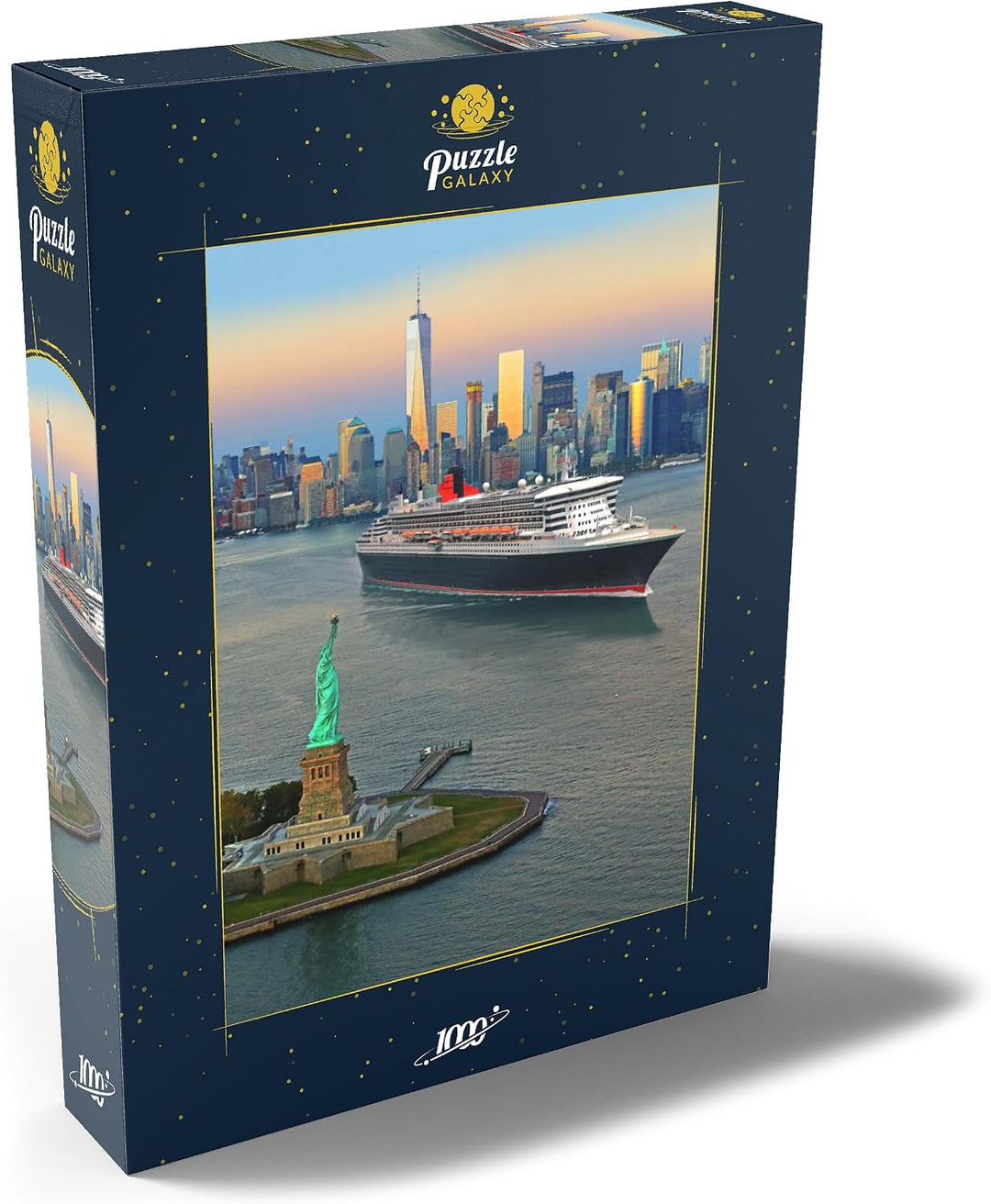 Freiheitsstatue, mit Queen Mary 2 und One World Trade Center, Manhattan, New York, USA - Premium 100