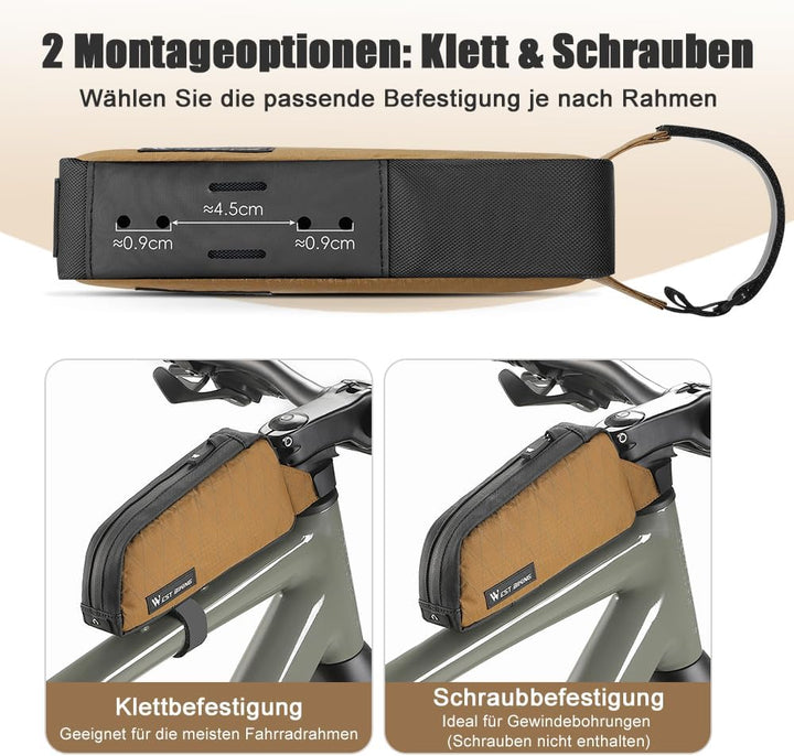 Fahrrad Rahmentasche Oberrohrtasche – Ultraleicht 1L wasserdichte Fahrradtasche Rahmen mit Klett- &
