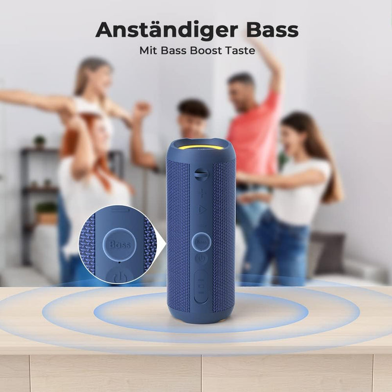 RIENOK Bluetooth Lautsprecher mit Licht Bluetooth 5.3 Musikbox Bass Kabellos Box mit IPX7 wasserdich