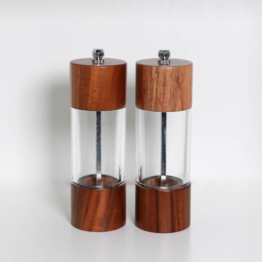Treasy Salz- und Pfeffermühlen Set aus Holz – 2er Set Gewürzmühlen mit Keramikmahlwerk, einstellbare