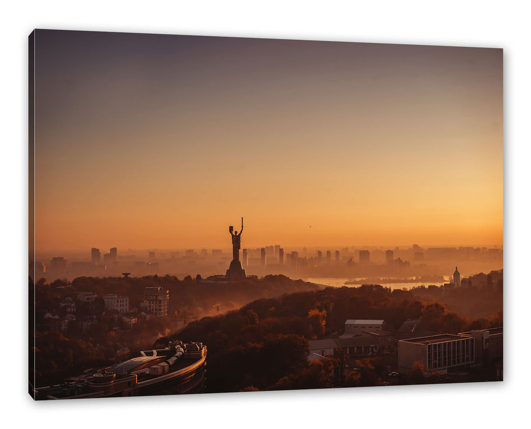 Pixxprint Sonnenuntergang in Kiew als Leinwandbild | Grösse: 100x70 cm | Wandbild | Kunstdruck | fer