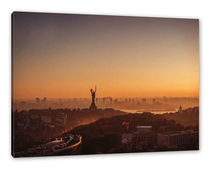 Pixxprint Sonnenuntergang in Kiew als Leinwandbild | Grösse: 100x70 cm | Wandbild | Kunstdruck | fer
