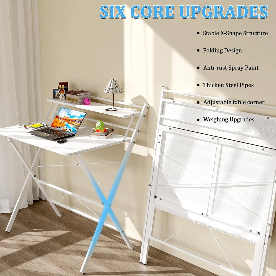 PIPIPOXER 80x50cm Schreibtisch Klappbar, Klappbarer Schreibtisch mit Regal, Schreibtisch Klappbar mi