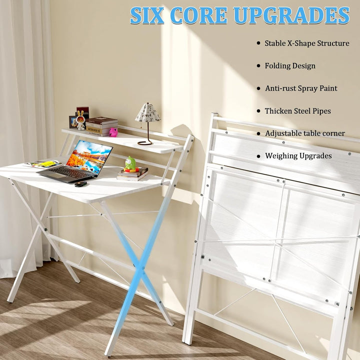 PIPIPOXER 80x50cm Schreibtisch Klappbar, Klappbarer Schreibtisch mit Regal, Schreibtisch Klappbar mi
