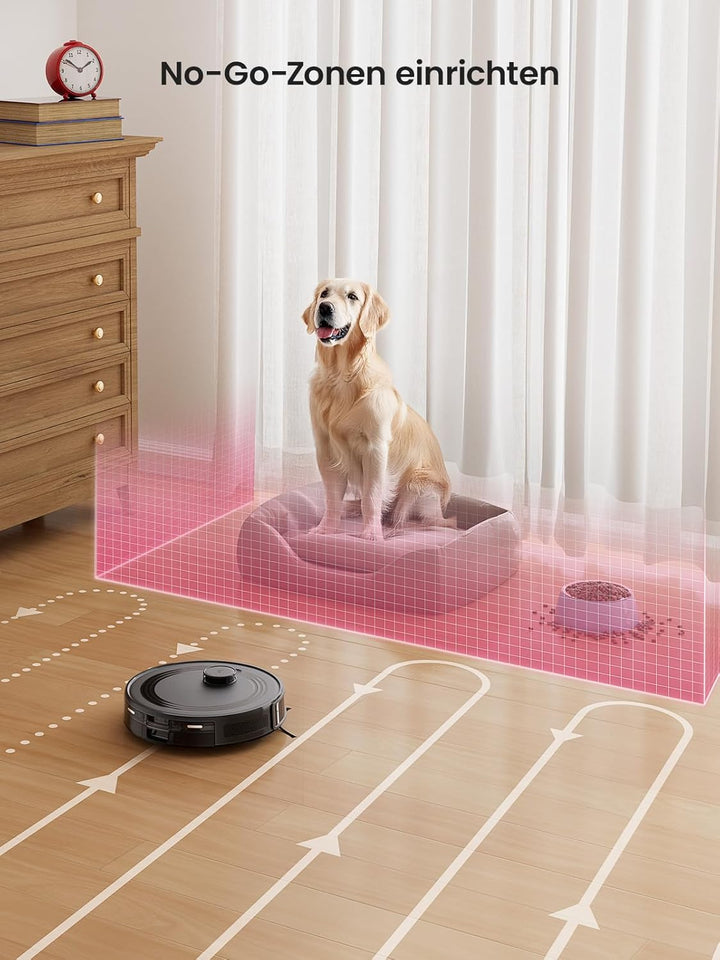 LEFANT M2 Staubsauger Roboter mit No-Go-Zonen, Saugroboter mit Wischfunktion 6000Pa, 2.4G/5GHz Wi-Fi