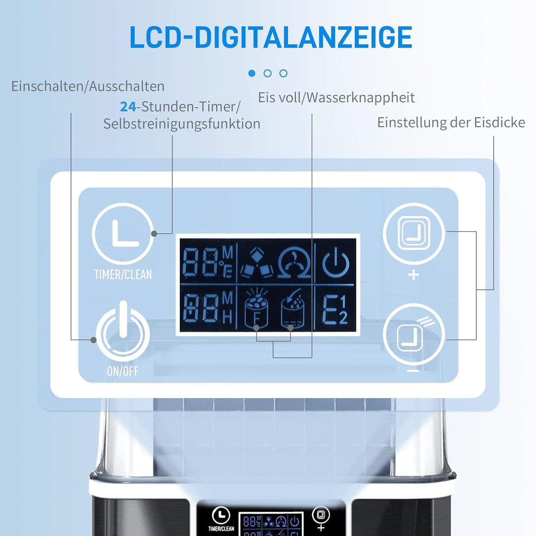 HOMCOM Eiswürfelmaschine, Ice Maker Edelstahl 24 Eiswürfel in 14-18 Min., 20kg/24h, 3,2L Wassertank,