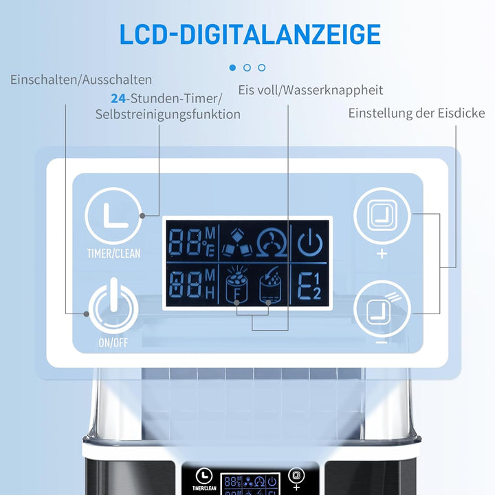 HOMCOM Eiswürfelmaschine, Ice Maker Edelstahl 24 Eiswürfel in 14-18 Min., 20kg/24h, 3,2L Wassertank,