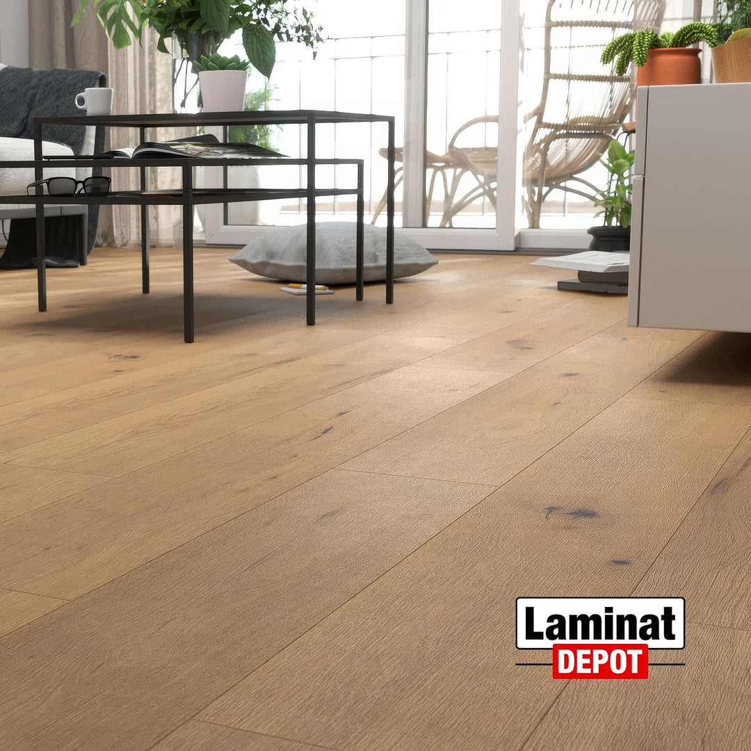I 2,494 m² Laminat + kostenlose Trittschalldämmung &amp; Fussleiste I Maja Eiche I 7mm Holzoptik Oak I L