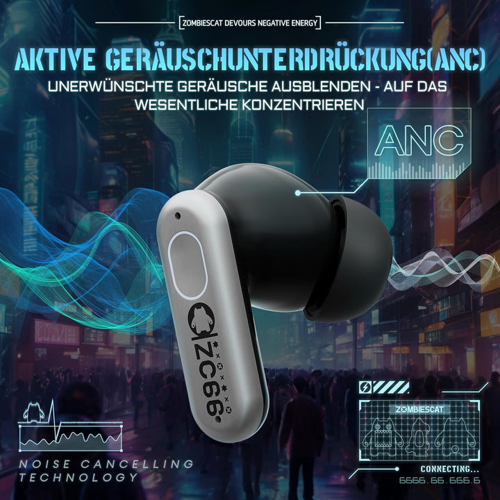 ZOMBIES CAT KopfhöRer Kabellos Bluetooth, Noise Cancelling Kopfhoerer, Bluetooth KopfhöRer Mit Tiefe