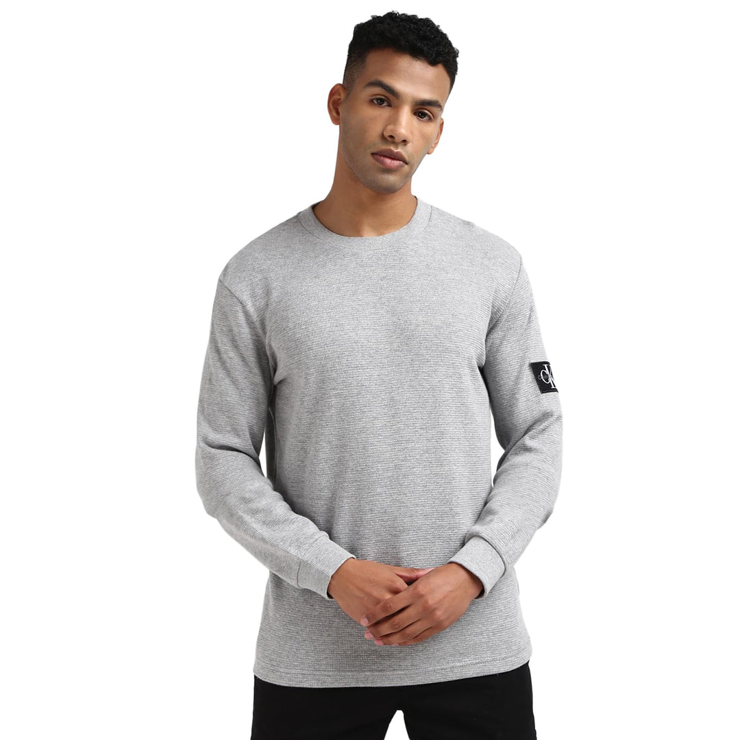 Calvin Klein Herren Langarm Strickoberteile, Grau (Gray Heather)