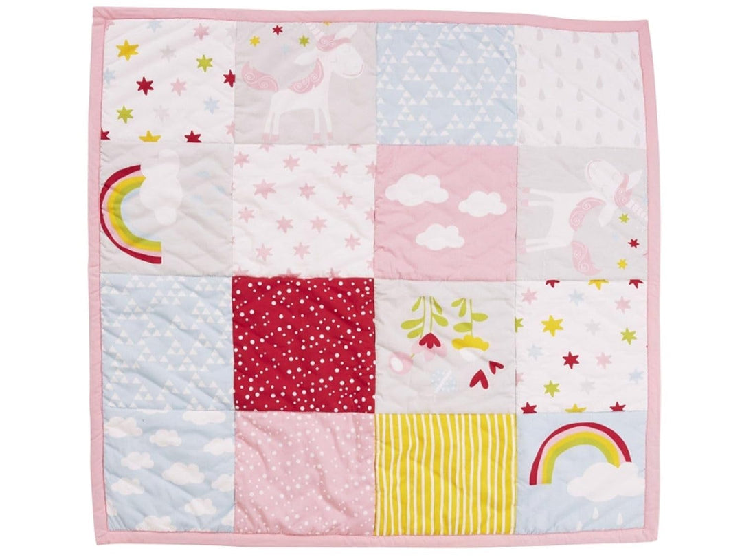 Bio Krabbeldecke Patchwork Design 100% Bio-Baumwolle (kbA) GOTS zertifiziert, Einhorn, 95 x 100 cm 9
