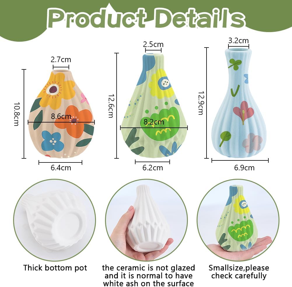 WEBEEDY 3 Set Keramik Vase Malset Bemale Deine Eigene Weiss Gestreifte Keramikvase Erwachsene Kerami