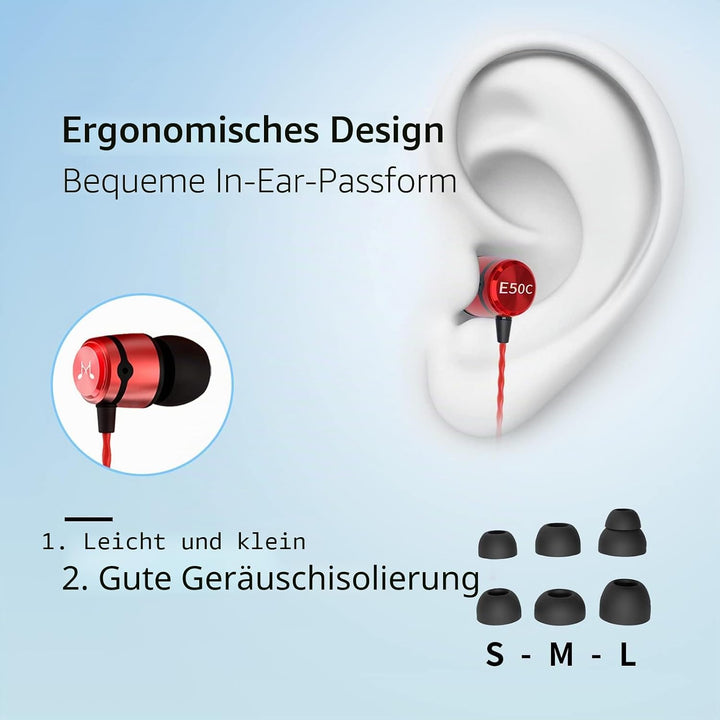 SoundMAGIC E50C In-Ear Headphones Earphones Wired Earphones with Microphone Monitor HiFi, Noise Isol