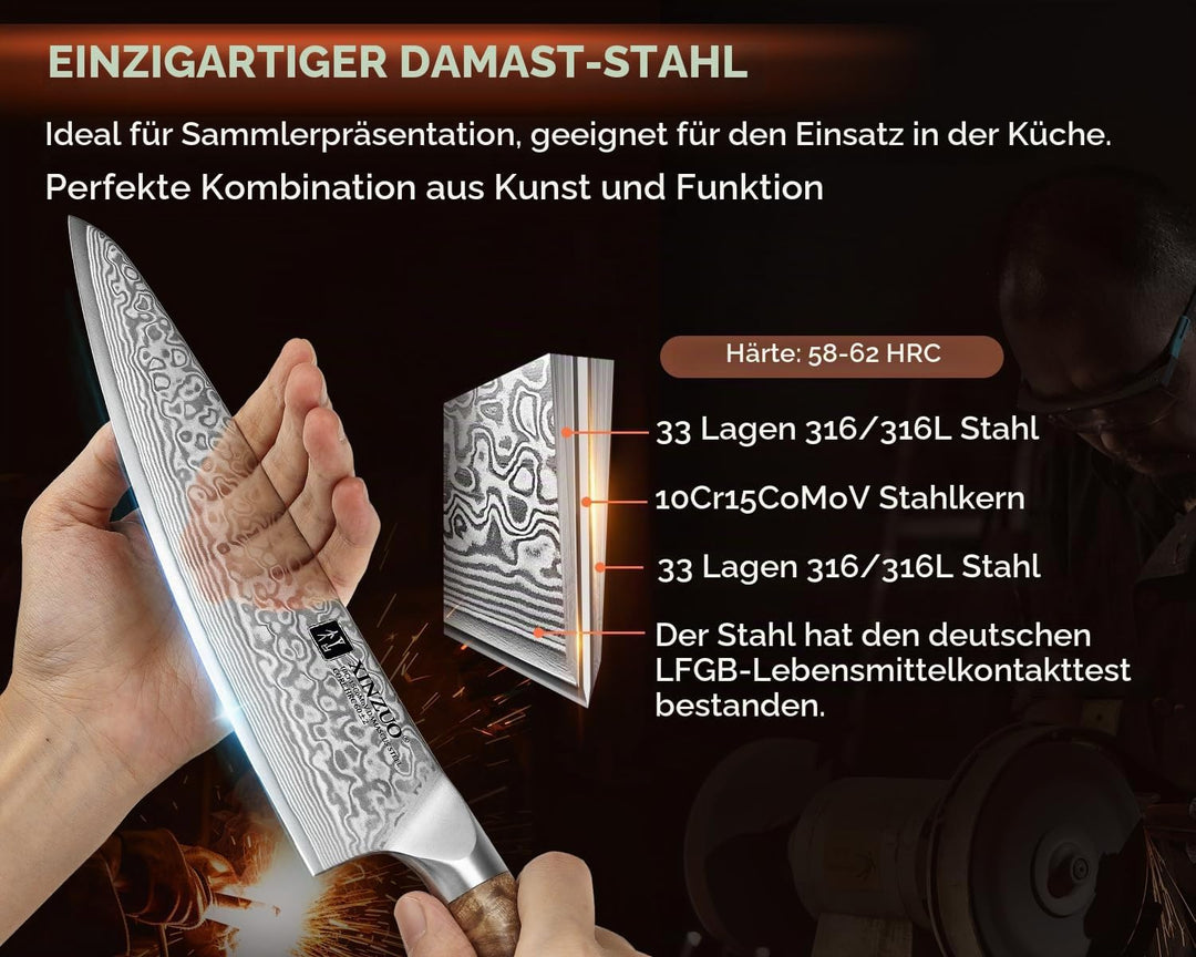 XINZUO 21cm Kochmesser 67 Schichten Damaststahl Profi Küchenmesser -Scharfe Klinge Damaszener Stahl