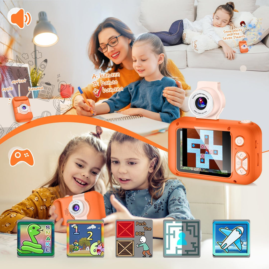 ARNSSIEN Digitalkamera für Kinder Kamera,2,4" IPS Kinderkamera mit 180°Flip | 1080P videokamera &amp; Se