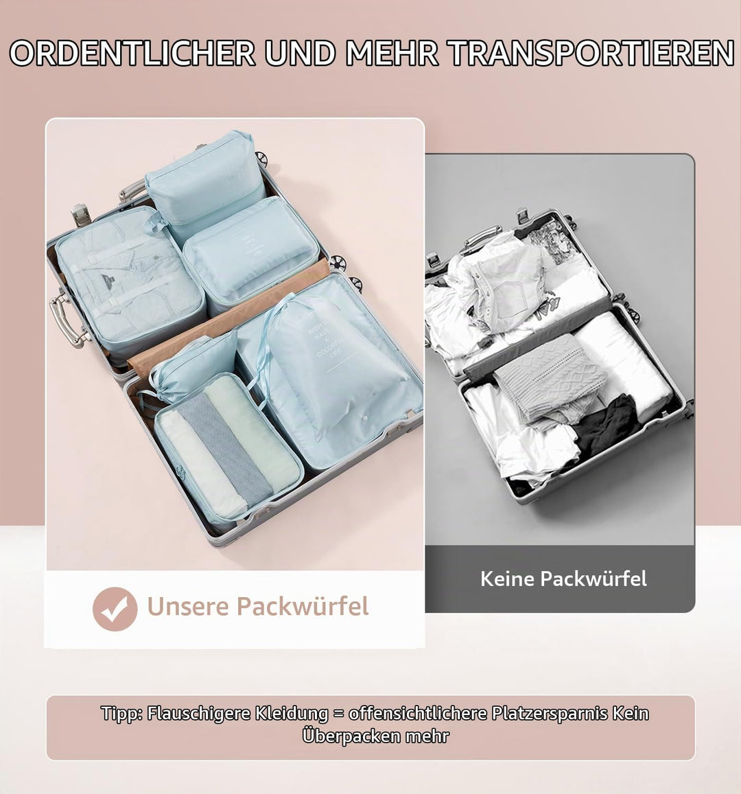 Meowoo 8-teilig Koffer Organizer Set, Packing Cubes, Packwürfel für Urlaub &amp; Business, Reise Organiz