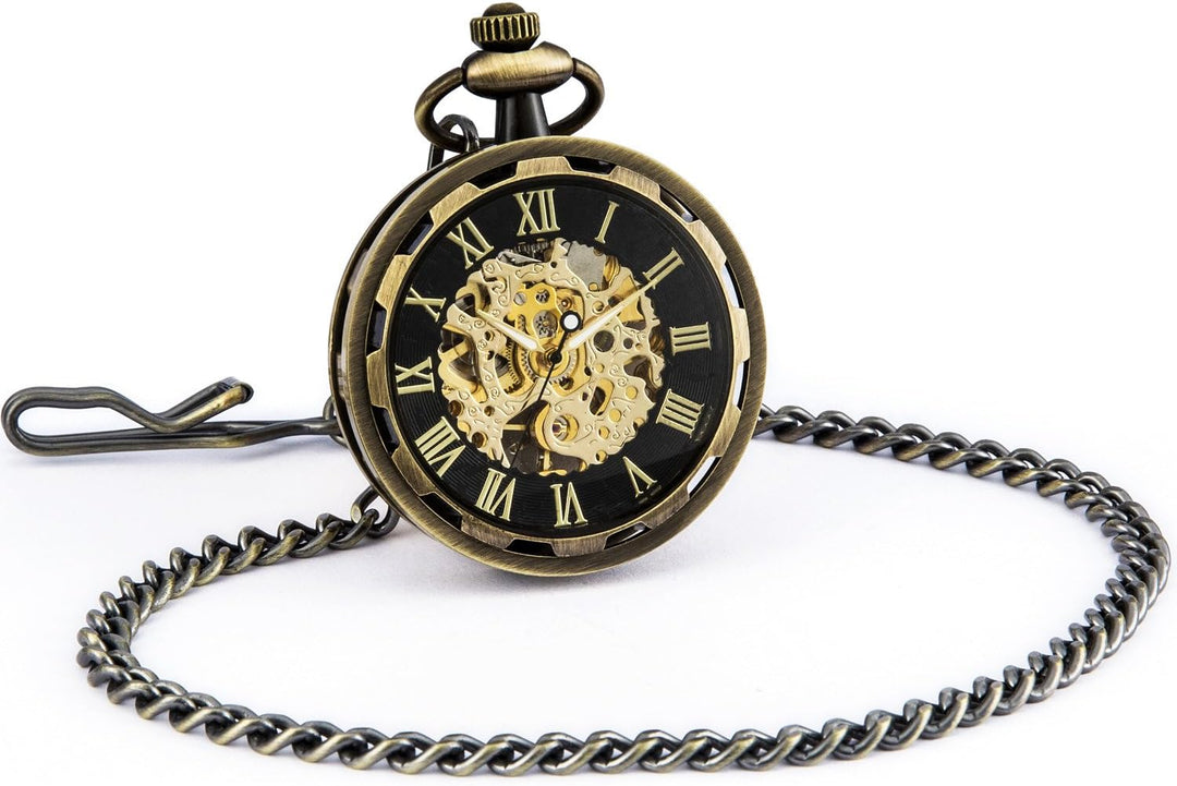 SEWOR Single Face Mechanische Handaufzugwerk Taschenuhr Gold Schwarz, Gold Schwarz