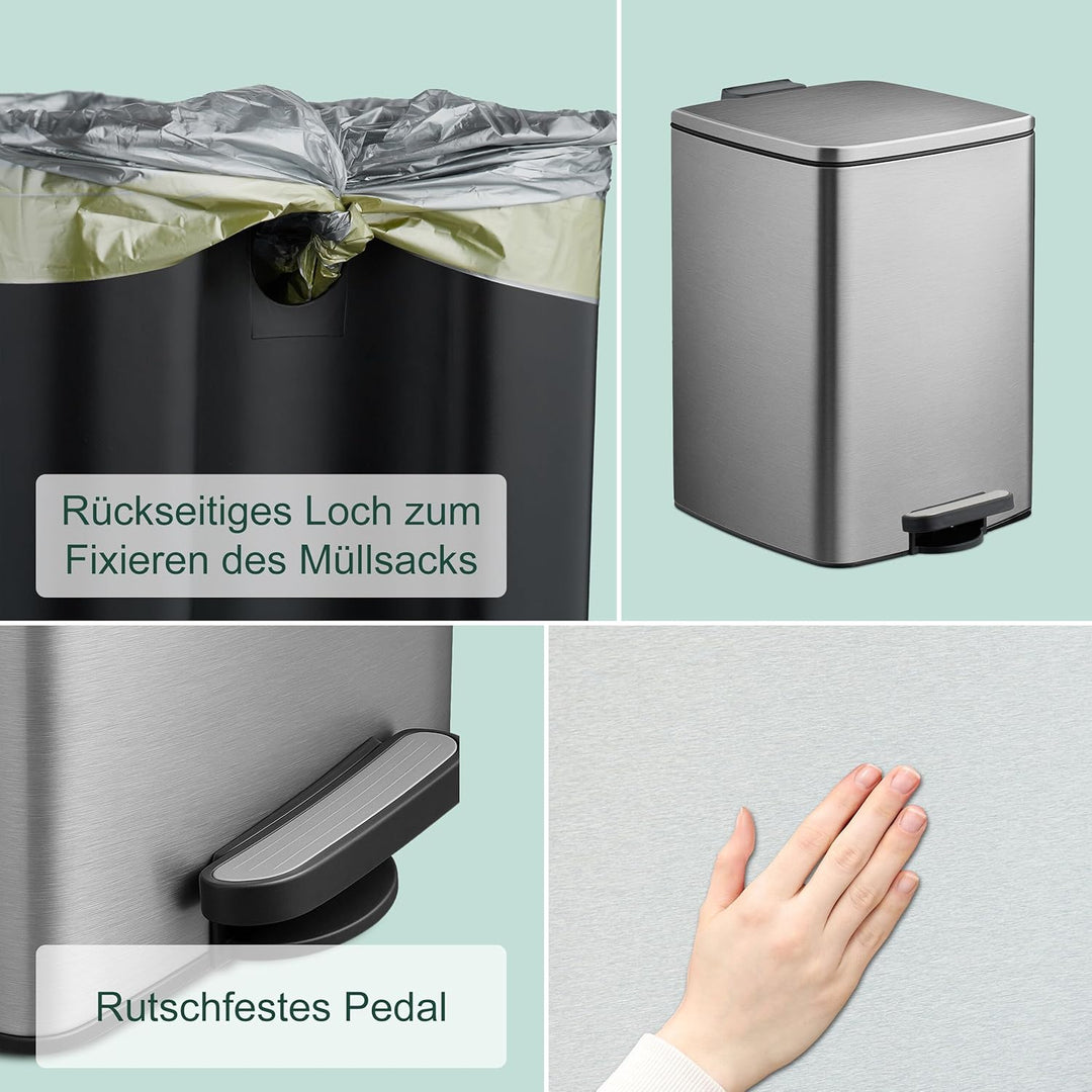 Relaxdays Mülleimer Küche, 20 Liter, entnehmbarer Inneneimer, Fusspedal, mit Müllbeutel, Tretmülleim