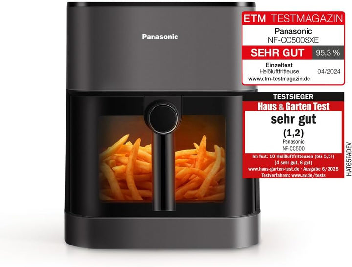 Panasonic NF-CC500SXE Air Fryer mit Sichtfenster, 5 l, 80–200 °C, digitaler Timer & LCD-Display, san