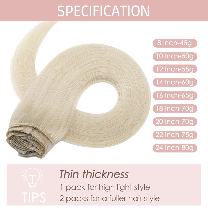 Silk-co Echthaar Clip In Extensions 8 Tressen 18 Clips 65g, Blonde Hair Extensions, Remy Echthaar Cl