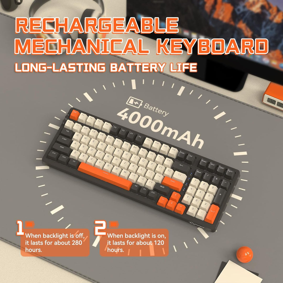 MAMBASNAKE K8 Bunte mechanische 3-Modu Tastatur, 2.4G kabellose Bluetooth Gaming Tastatur mit Spiral