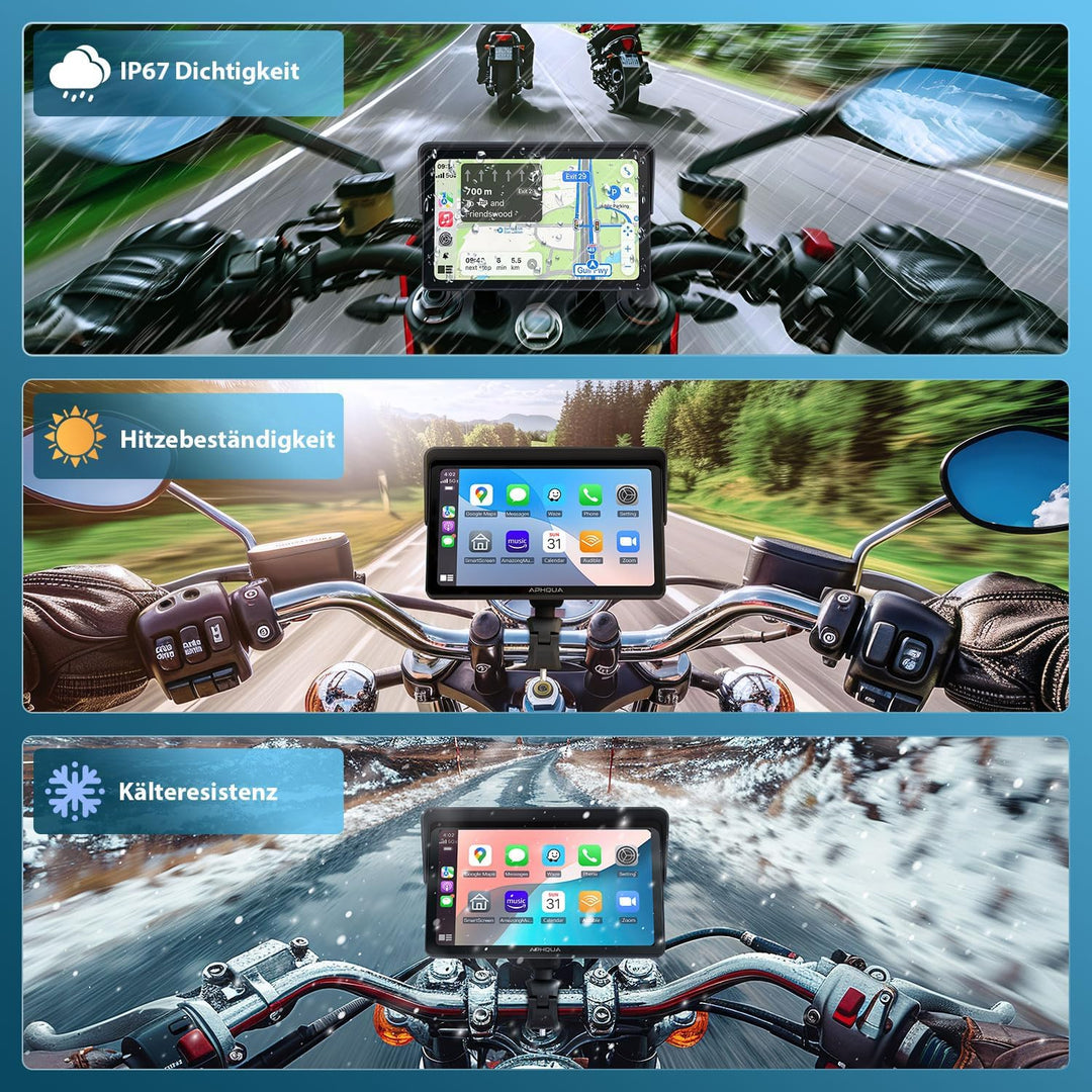 Kabelloses Carplay-Display für Motorrad, 7 Zoll wasserdichter Touchscreen, Tragbares CarPlay und And