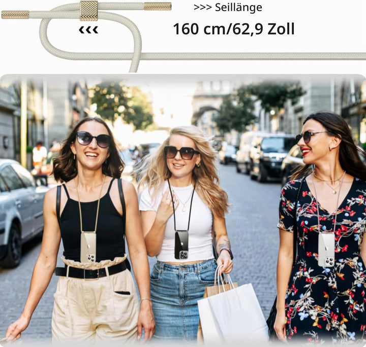 Handykette für iPhone 16 Plus Hülle mit Band, [Verstellbarem und Demontage Umhängeband], Transparent
