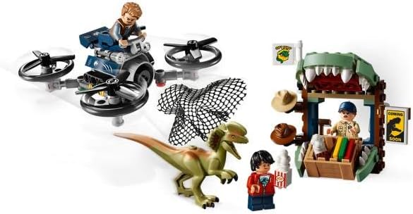 LEGO 75934 Jurassic World Dilophosaurus auf der Flucht Set mit 3 Minifiguren, Drohne und Dinosaurier