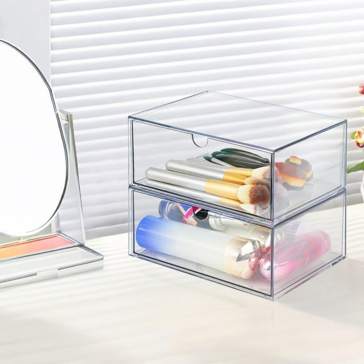 2 Stück Stapelbarer Kosmetik Organizer, TIE-DailyNec Transparenter Acryl Make Up Organizer, Schreibt
