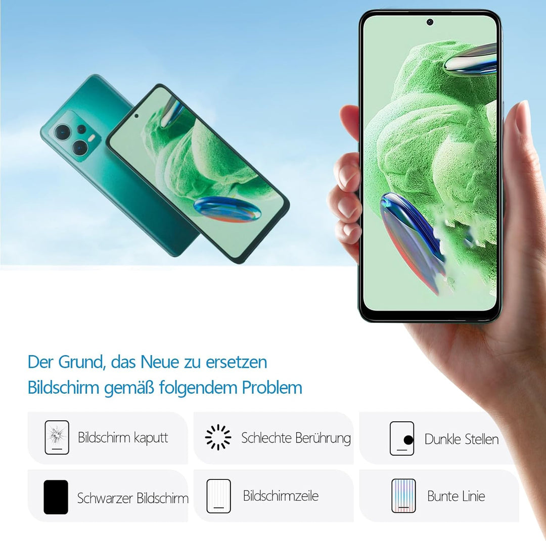 RongZy Display für Xiaomi Redmi Note 12 5G/Poco X5 5G LCD Bildschirmersatz Digitizer Touchscreen Mon