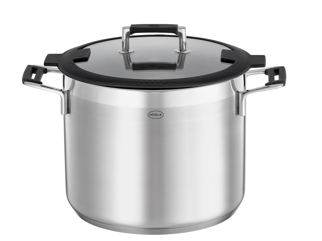 RÖSLE SILENCE PRO Gemüse und Suppentopf, Hochwertiger Universaltopf aus Edelstahl 18/10, 24 cm, Glas